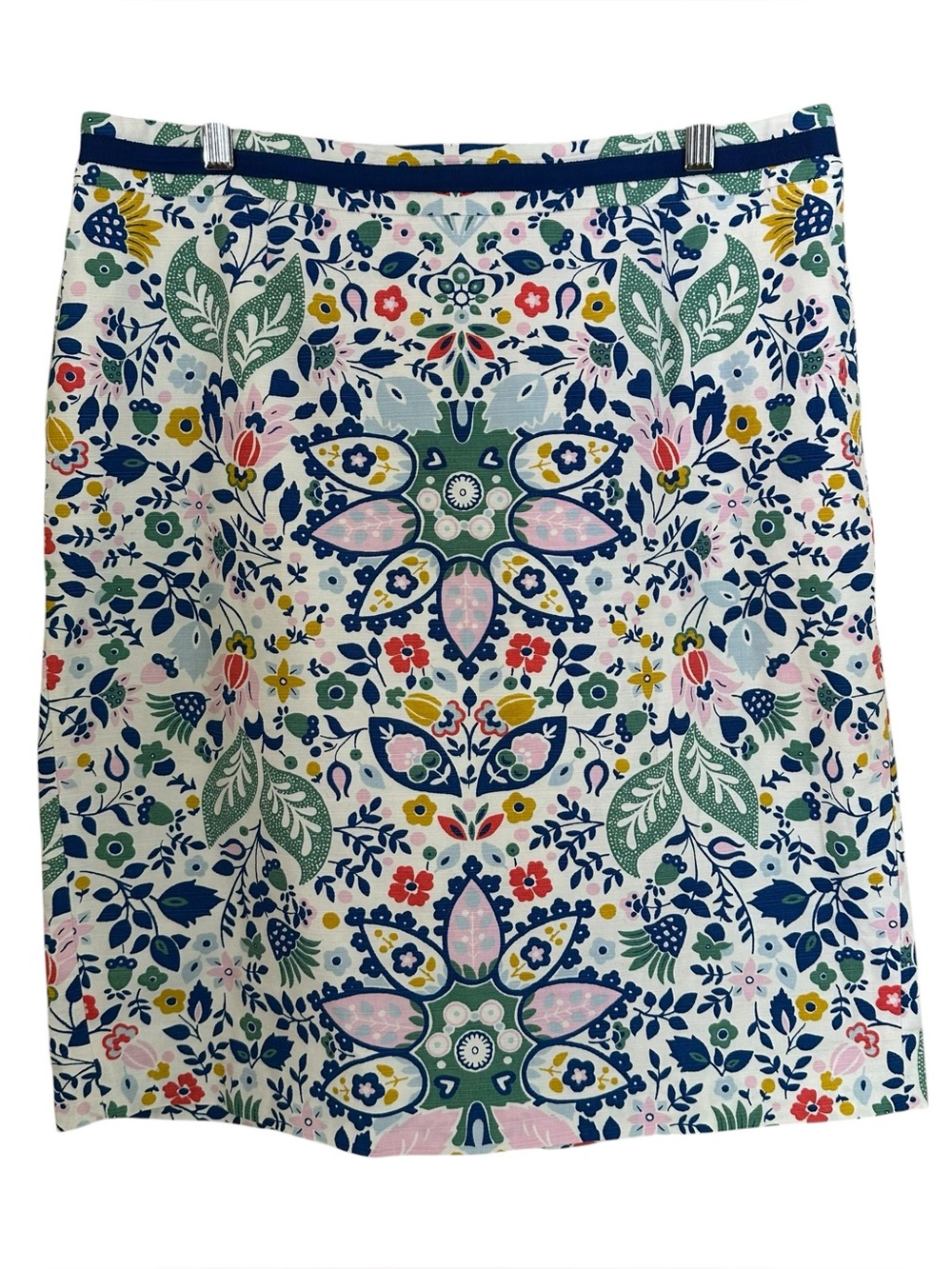 Boden A-Line/Pencil Skirt White Floral Print Knee Length Ribbon Detail Size 12R